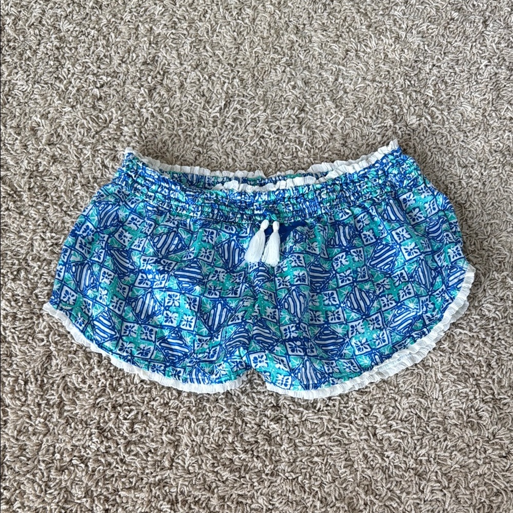 Silk Beach Poupette St Barth cover up shorts Blue and teal pattern, fits XS-S